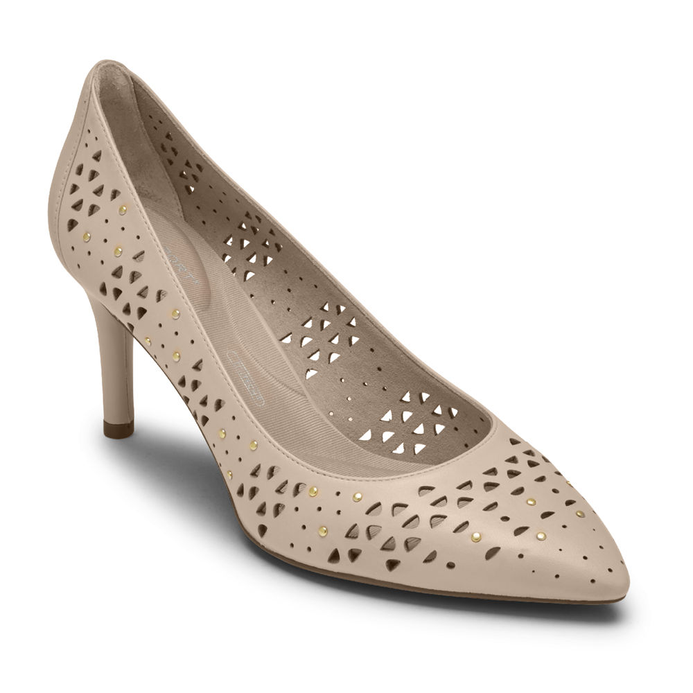 Rockport Heels For Womens Beige - Total Motion 75mm Perforated Studded - ON8369514